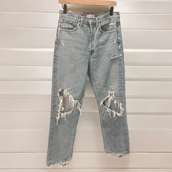 Agolde Denim - AGOLDE 90s Mid-Rise High Rise Jeans Distressed Five Pocket 27 Button Fly